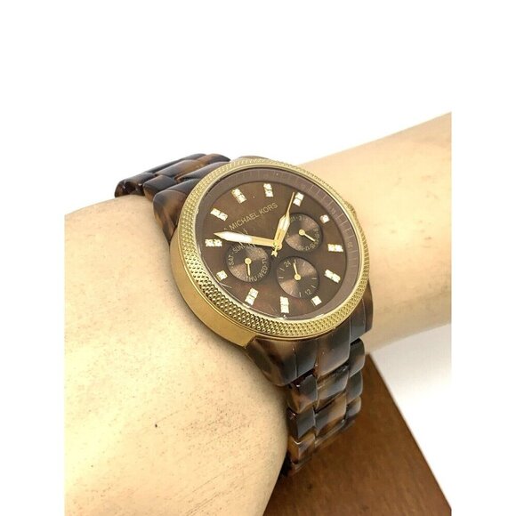 Michael Kors Women's Watch MK5038 Ritz Quartz Acrylic Tortoiseshell Brown Gold - Picture 5 of 15